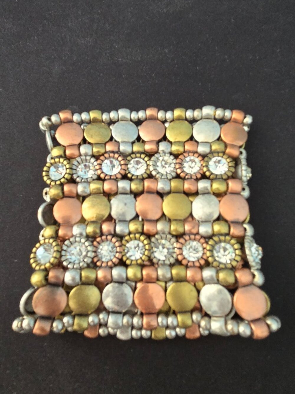 Studded bohemian boho hippie metal silver copper metal large cuff bracelet Y2k